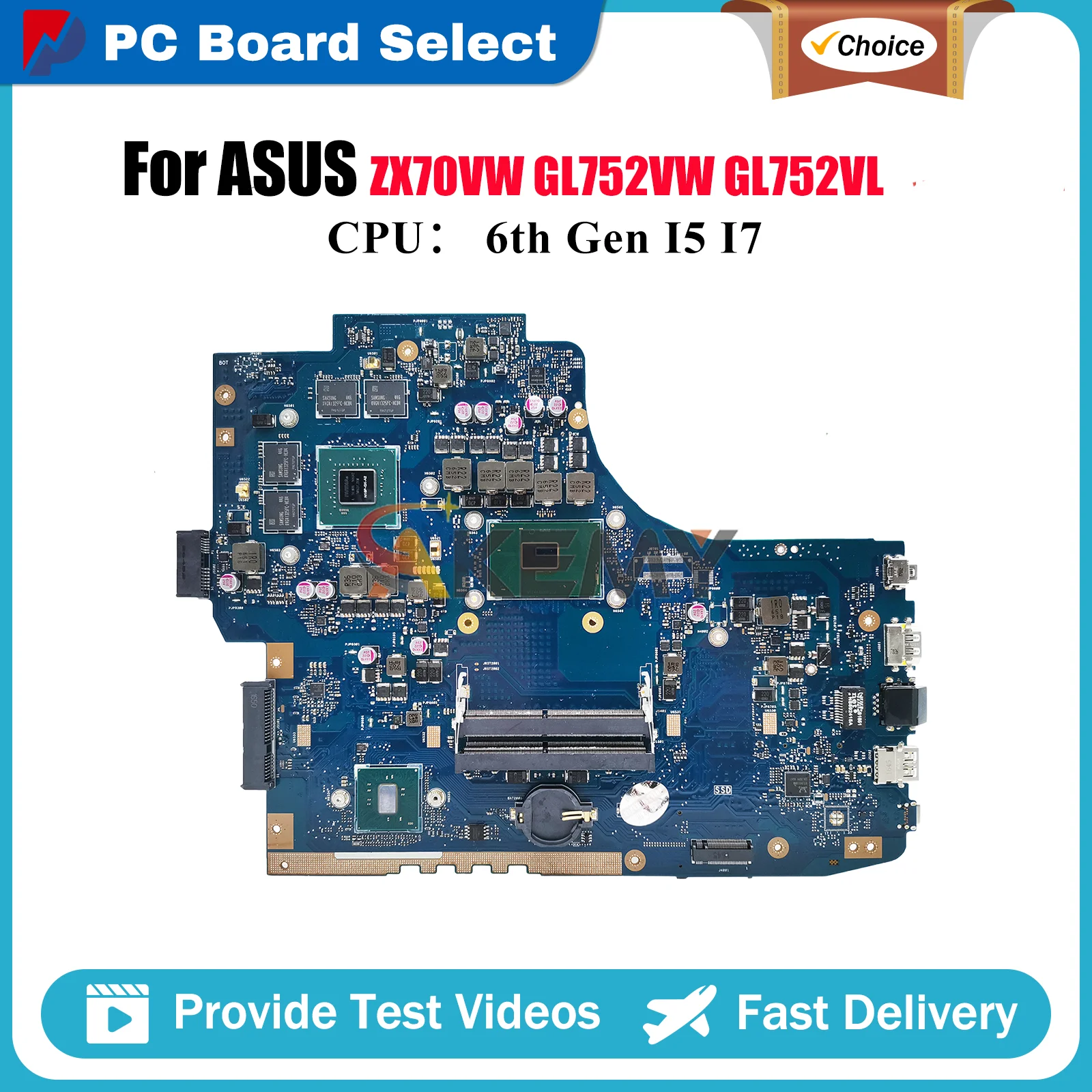 

GL752VW Laptop Motherboard For ASUS ROG Strix GL752VW GL752VL ZX70VW GL752V Notebook Mainboard With I5 I7 CPU 100% tests OK stk