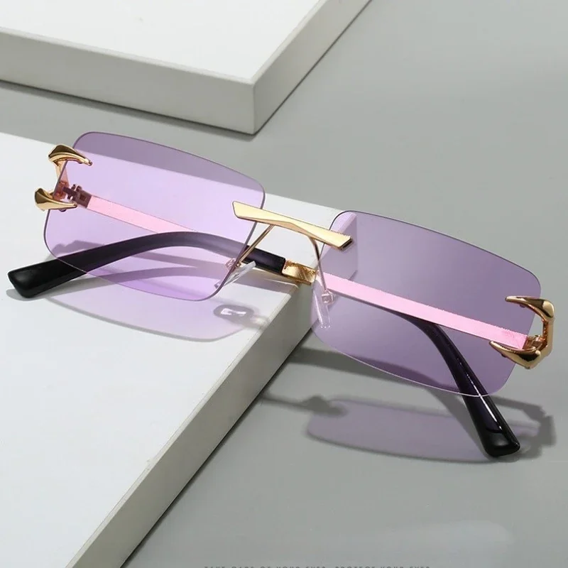 Neue rahmenlose Sonnenbrille, modische und einfache quadratische rahmenlose ozeanfarbene Sonnenbrille – Detail 2