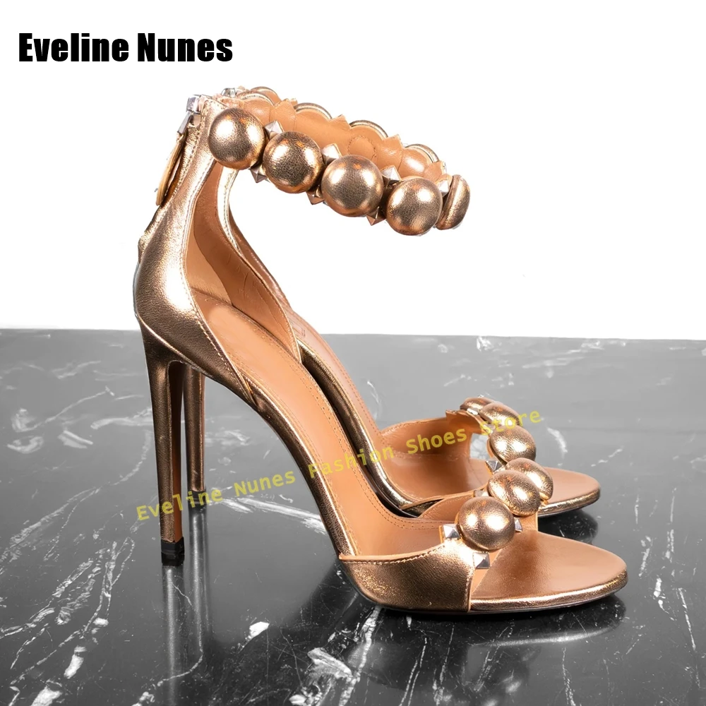 Pom Pom Buttoned Fashion Women's Sandals Open Toe T-Bar High Heels Sexy Summer Party Shoes Straps Studded Nude 2025 New Style