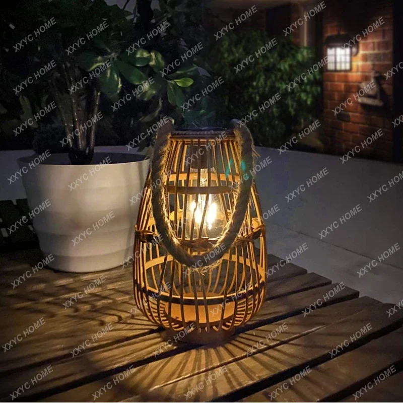 Outdoor Solar Courtyard Portable Lamp Hanging Decoration Garden Atmosphere Floor Lawn Terrace Rattan Woven Lamp