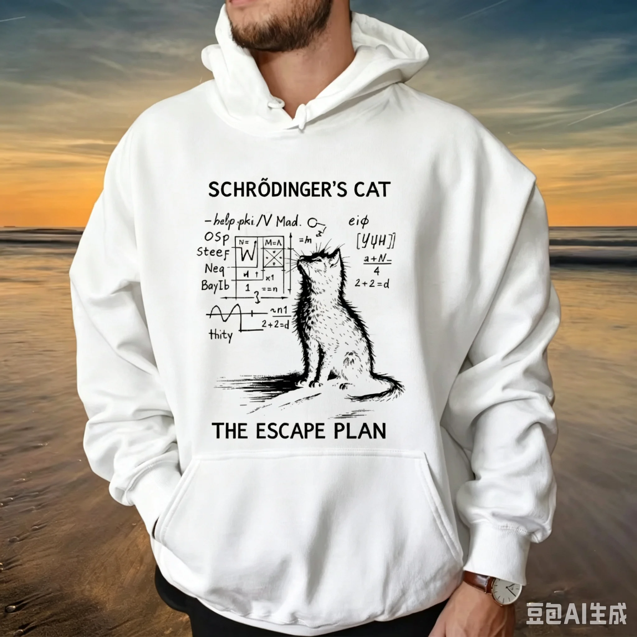 2026 Funny Cat Physics Design Hoodies Math Science Humor Cat Print Sweatshirt Personalized Men Women Casu