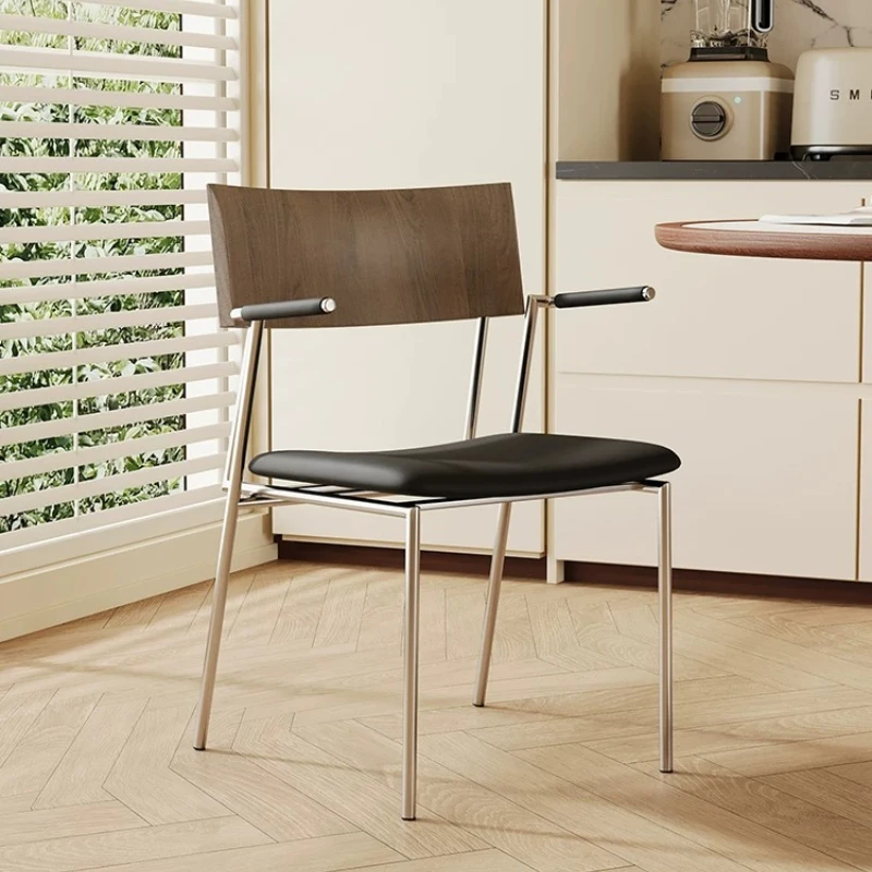 Bauhaus Vintage Arm Dining Seat Stackable Indoor Dinner Chair Stainless Steel Leg Bistro Furniture for Home Study Computer Chair