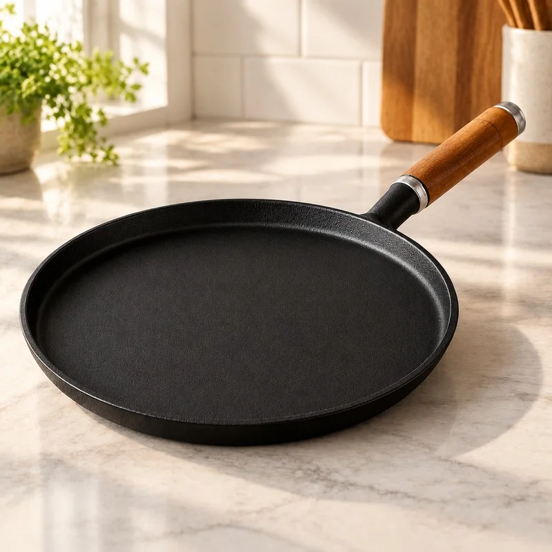 Heavy-Duty Cast Iron Frying Pan Compatible with Gas and Induction Stoves, Perfect for Cooking Eggs, Pancakes, Crepes, and Steaks