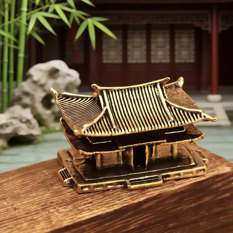 Brass Ancient Architecture Figurines Home Decor Chinese Ancient Buildings Pavilions Fairy Garden Miniatures Fish Tank Decoratio