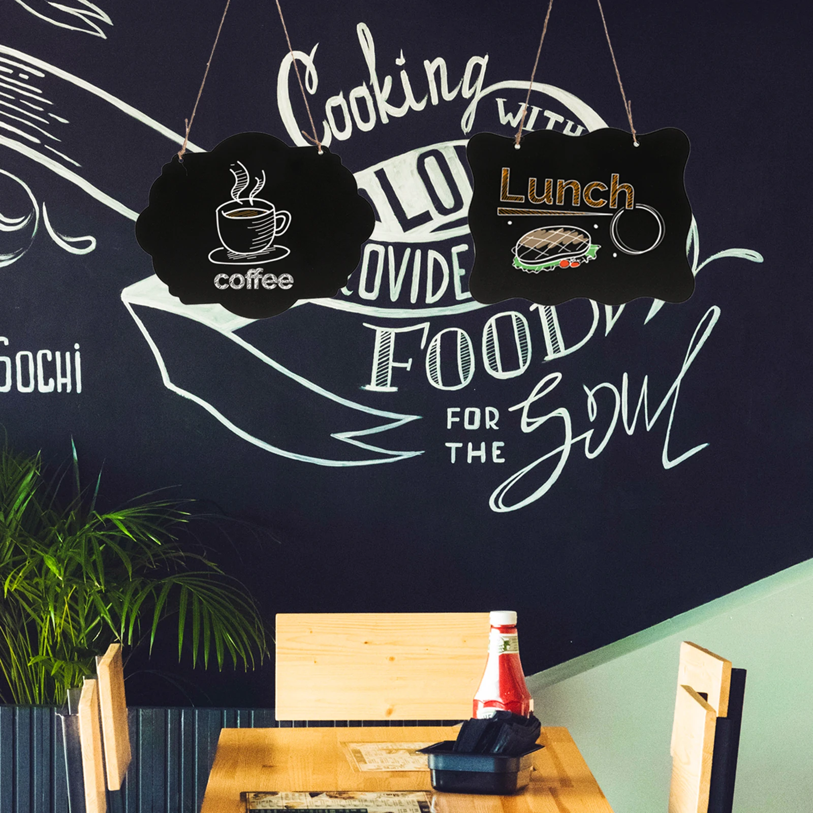 

2pcs Small Chalkboard Sign Hanging Wood Message Board For Wall Door Display Erasable Wear Resistant Smooth Surface Decor