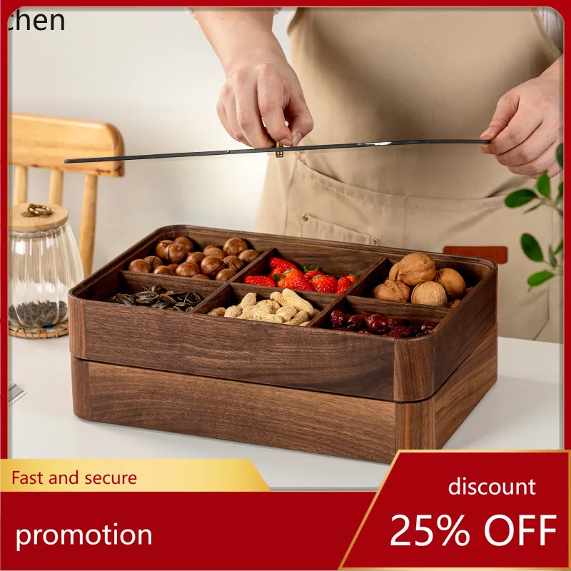 

Zml double-layer dried fruit box with glass lid, solid wood living room minimalist new chinese style candy tray storage box