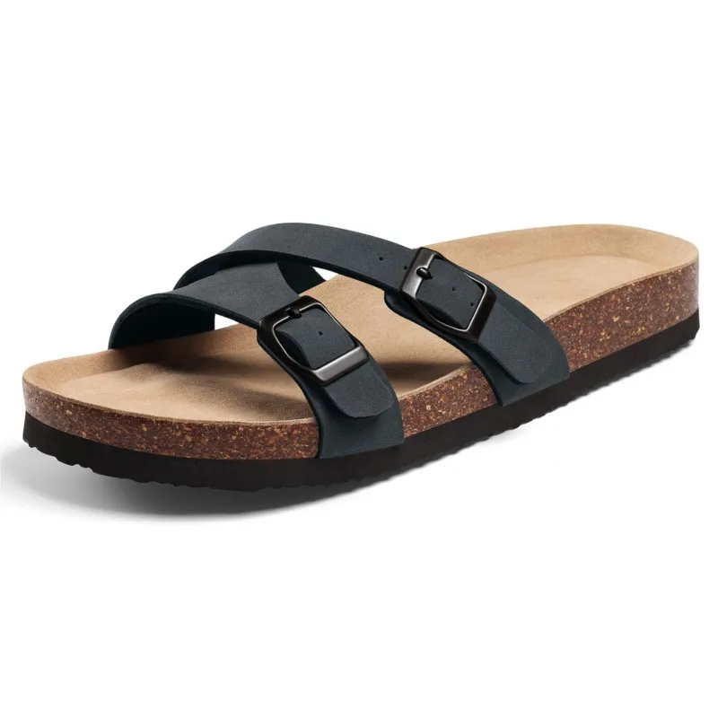 

Eyriphy Summer Women's Slippers with Metal Buckle Cork Sole Cross Straps Ladies Slide Fashion Slippers PVC Casual Beach Slippers