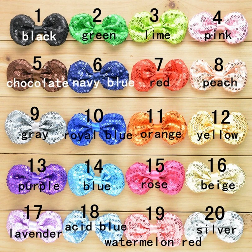 

120pcs/lot 21colors 9cm DIY Shiny Sequin Hair Bows Clip For Fashion Applique Headband Hair Bow For Kids Girls Hair Accessories