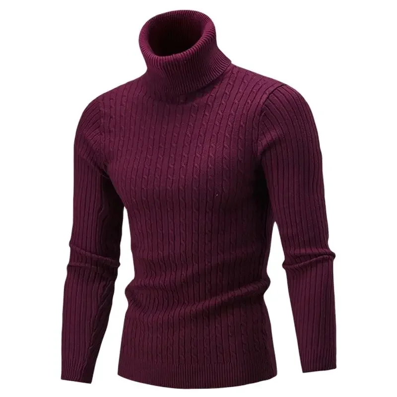 Suéter de cuello alto para hombre, jerseys de punto para hombre, Jersey de punto con cuello vuelto, Jersey cálido informal ajustado, Otoño e Invierno