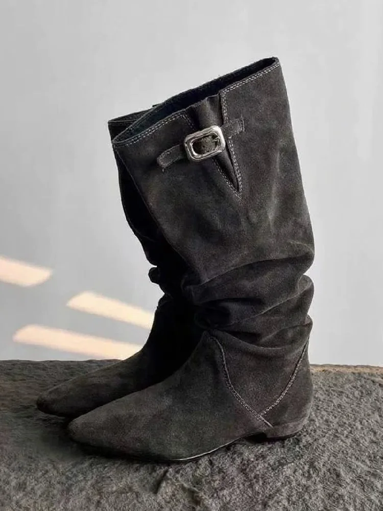 Eilyken مصمم مشبك حزام أشار تو أحذية عالية في الركبة النساء ساحة منخفضة الكعب أحذية الشتاء السيدات فستان الحفلات الجوارب