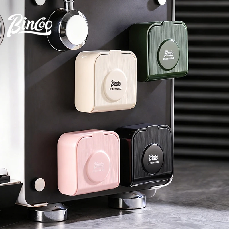 BINCOO Wall-mounted Round Coffee Filter Storage Box No Drilling Required with Water Divider Net and Filter Papers