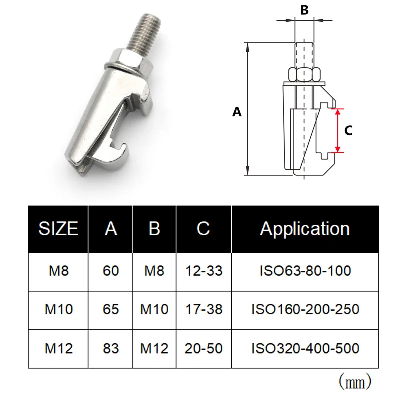 M8 m10 m12 iso Doppel klauen klemme Vakuum flansch Edelstahl verschraubung Bolzen Nut Haken Typ Bremssattel schraube c Klemme