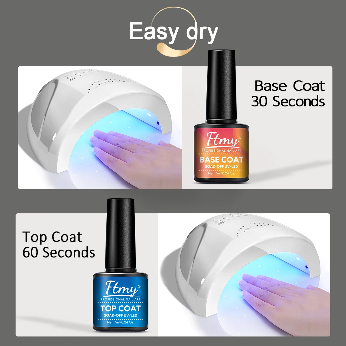 مجموعة طلاء أظافر جل مكونة من قطعتين - معطف أساسي بوزن 0.24 أونصة، معاطف علوية غير لامعة وغير لامعة، لمسة نهائية عالية اللمعان تدوم طويلاً، جل غير معطر خالي من الرصاص،