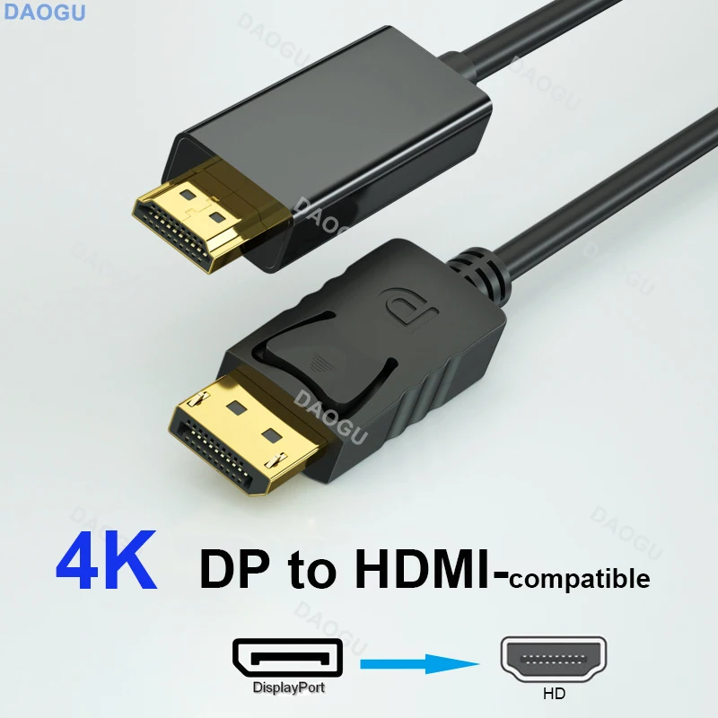 DP to HDMI-compatible Cable 4K 30Hz DisplayPort to HDMI-compatible Cable Display Port Video Audio Cord for PC Projector Laptop