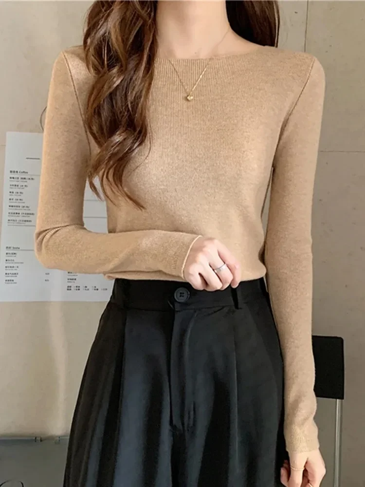 

Autumn Winter Women Sweaters Slash Neck Slim Knitted Pullovers chic Basic Solid Jumper Female Sweater Casual Jersey Tops