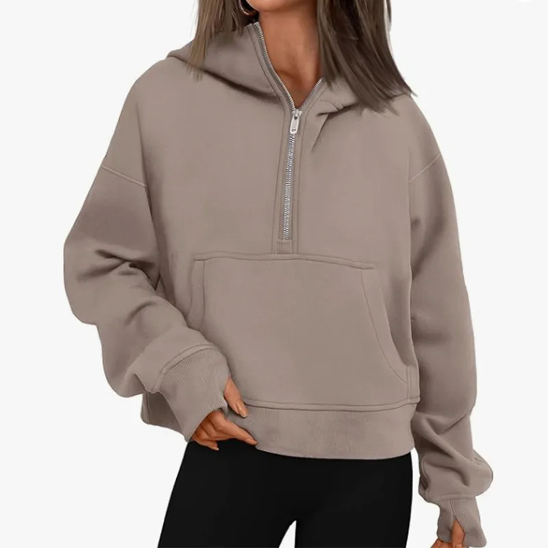 2024 New Women's Autumn and Winter Zipper Long Sleeve Loose Hooded Sweater