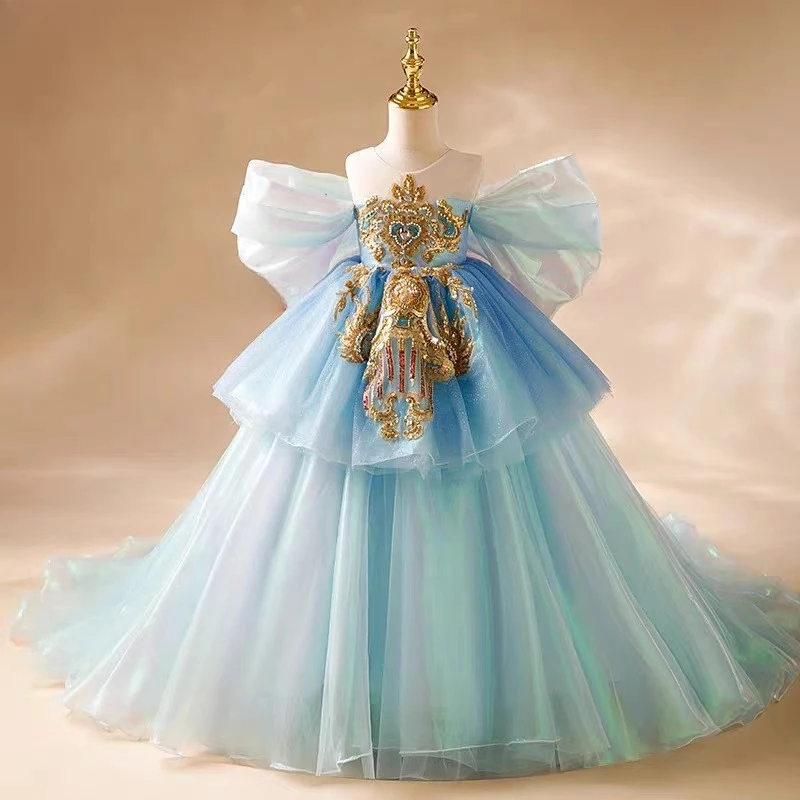 Kids Birthday Host Flower Girl Wedding Gown Clothes Girls Performance Formal Party Costume Princess Dress Children Girl Piano