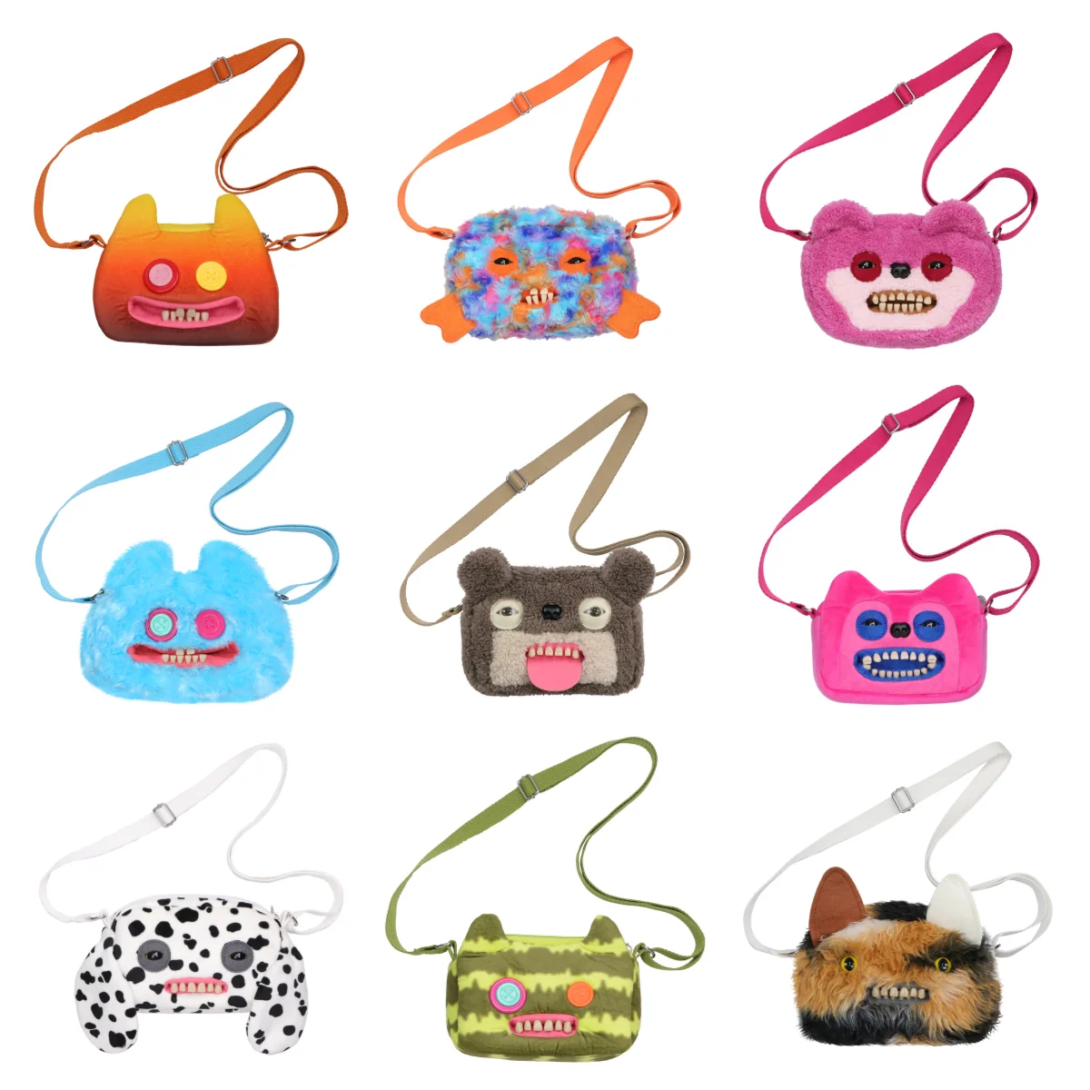 Fuggler Original Plüsch-Umhängetasche, kleine Tasche mit großem Kopf, hässlichem Zahnmonster, pelzige Geldbörse mit Kettenriemen, tolles Geburtstagsgeschenk