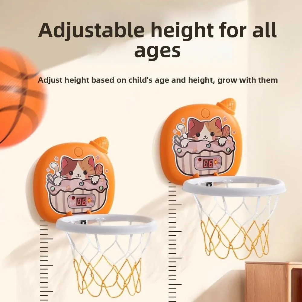 

Wall Mount Basketball Hoop Mini with Scoreboard Baby Basketball Set Inflatable Ball Foldable Cartoon Basketball Board