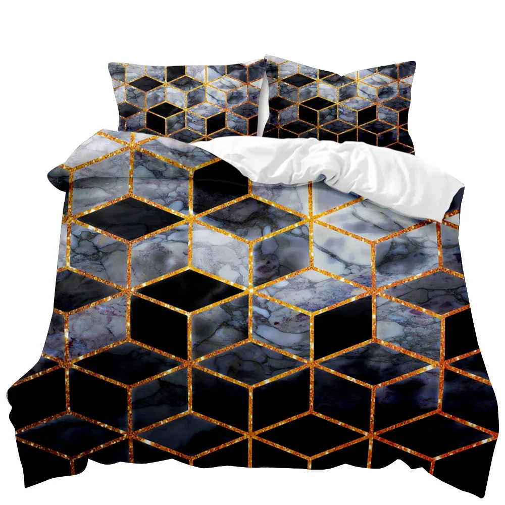 Marble Duvet Cover Set Black White Gold Abstract Marble Texture Printed Black White Double Queen King Size Polyester Bedding Set