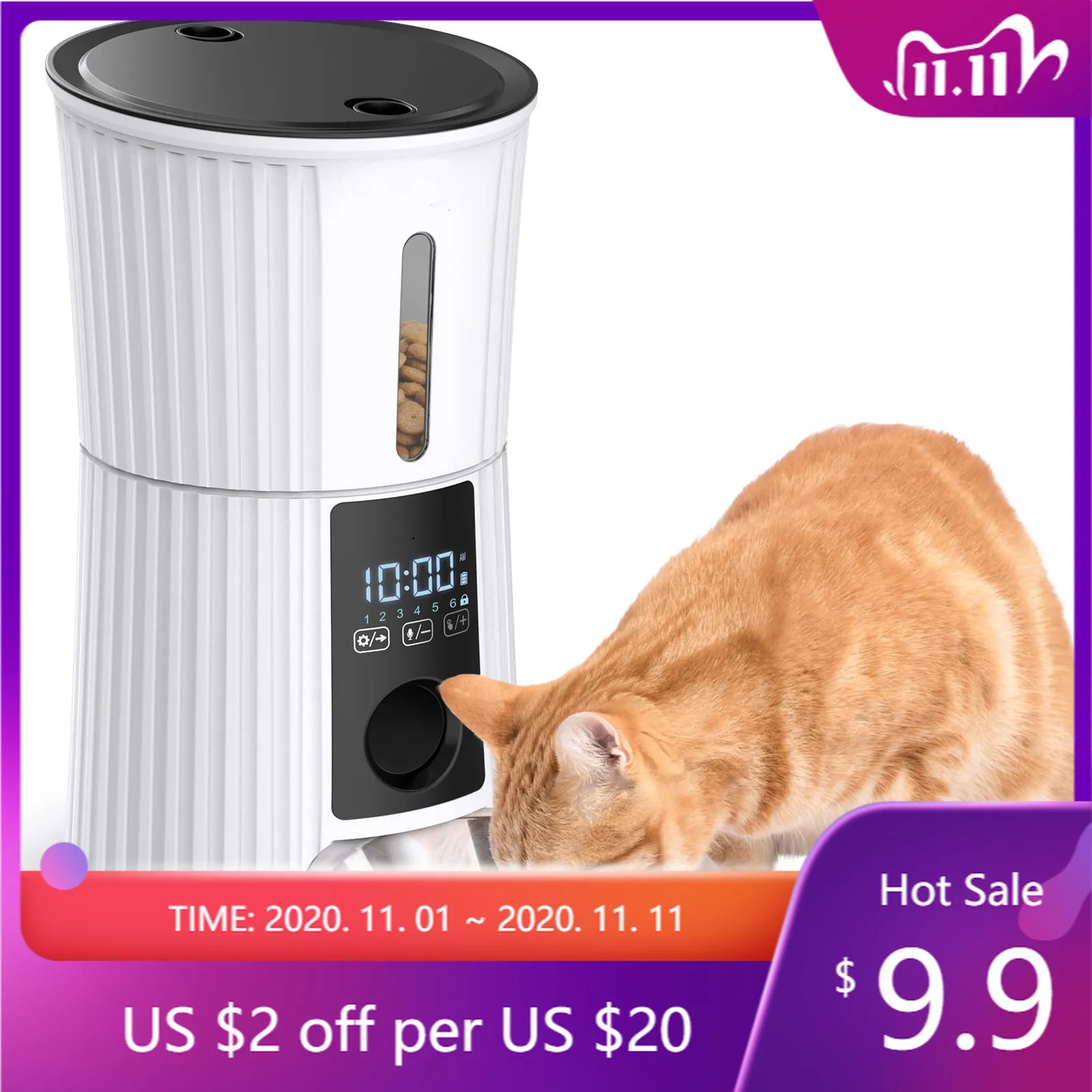 

Hot Sale 4L Smart Food Dispenser Microchip Stainless Steel Bowls Timed Automatic Pet Feeder for Cat Dog Slow Feeder Voice Record