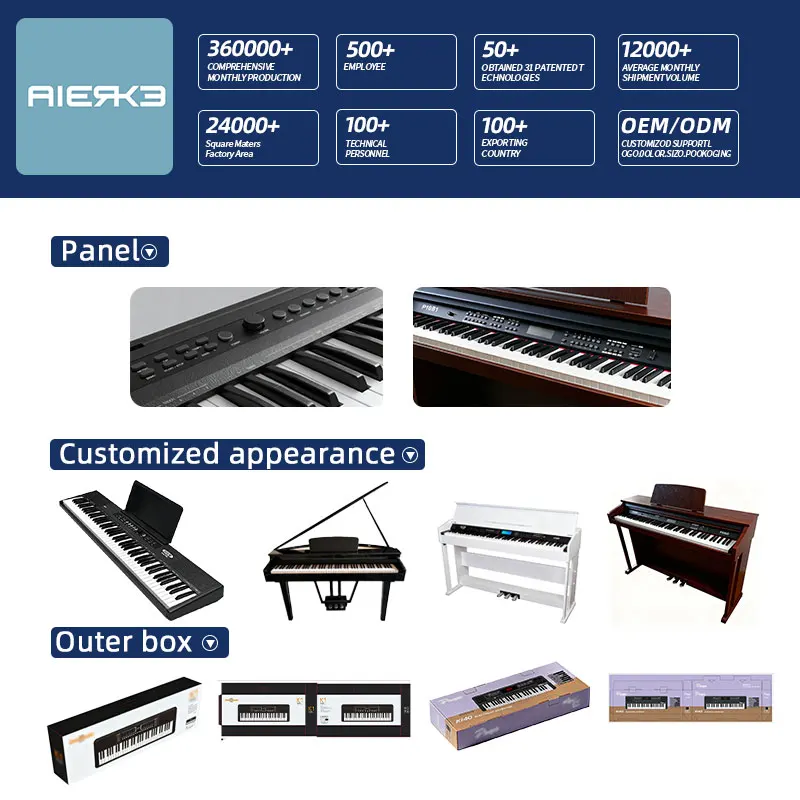 AIERKE Grand 800 Model Digital Piano Custom Brand 88-Key Weighted Keyboard 3-Pedal System USB MIDI&Audio Interface Piano
