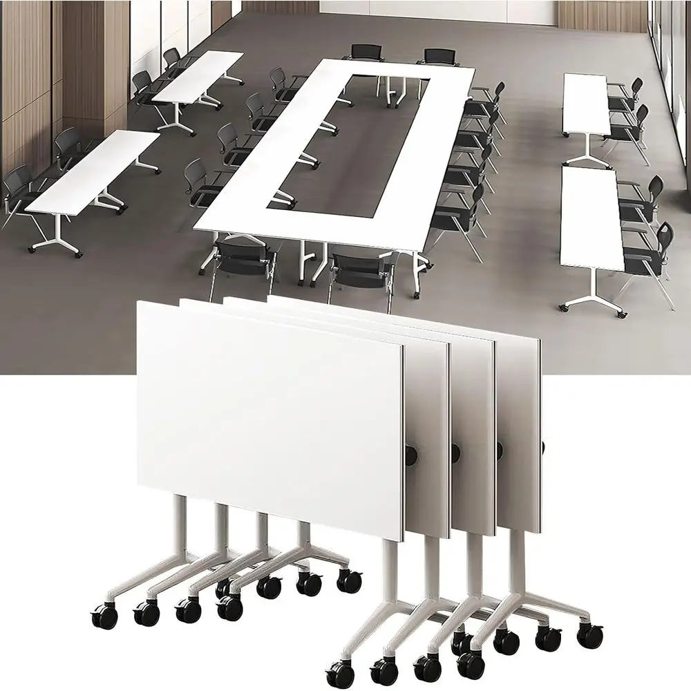 

Adjustable Height Training Table with Durable Metal Frame and Silent Wheels, Waterproof Surface for Conference and Classroom Use
