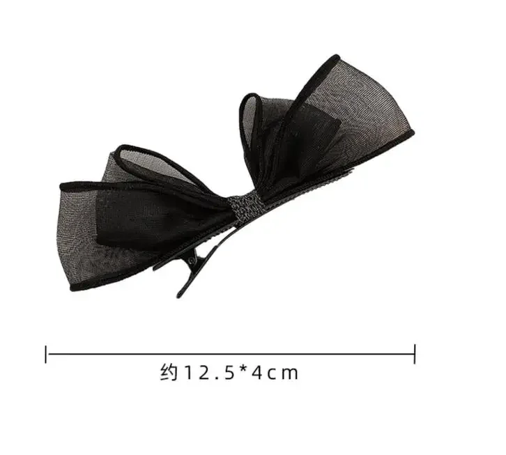 2 pz/set forcina per capelli con fiocco in rete a doppio strato in pizzo nero per donna ragazze moda corea dolce studente fermaglio per capelli