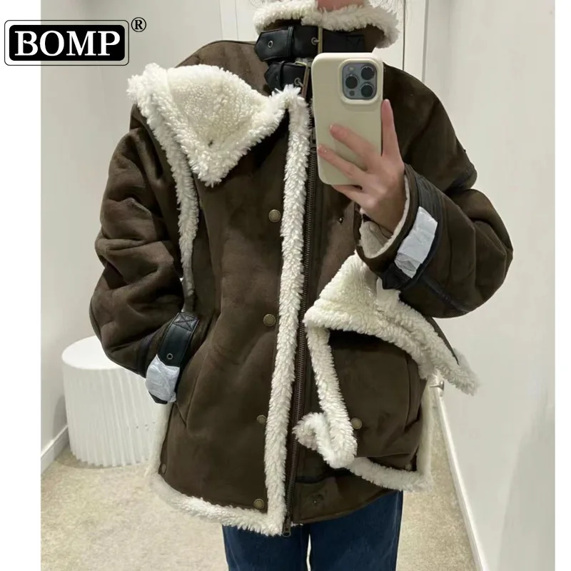 [BOMP] High End Sheep Project Suede Lamb Wool Detachable, Niche Trendy Men's Women's Jacket, Cotton Jacket New Fashion