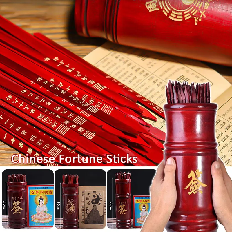 1 Set Chinese Fortune Sticks Begging Lottery Retro Feng Shui Divination Props Prediction Wooden Telling Stick with Book
