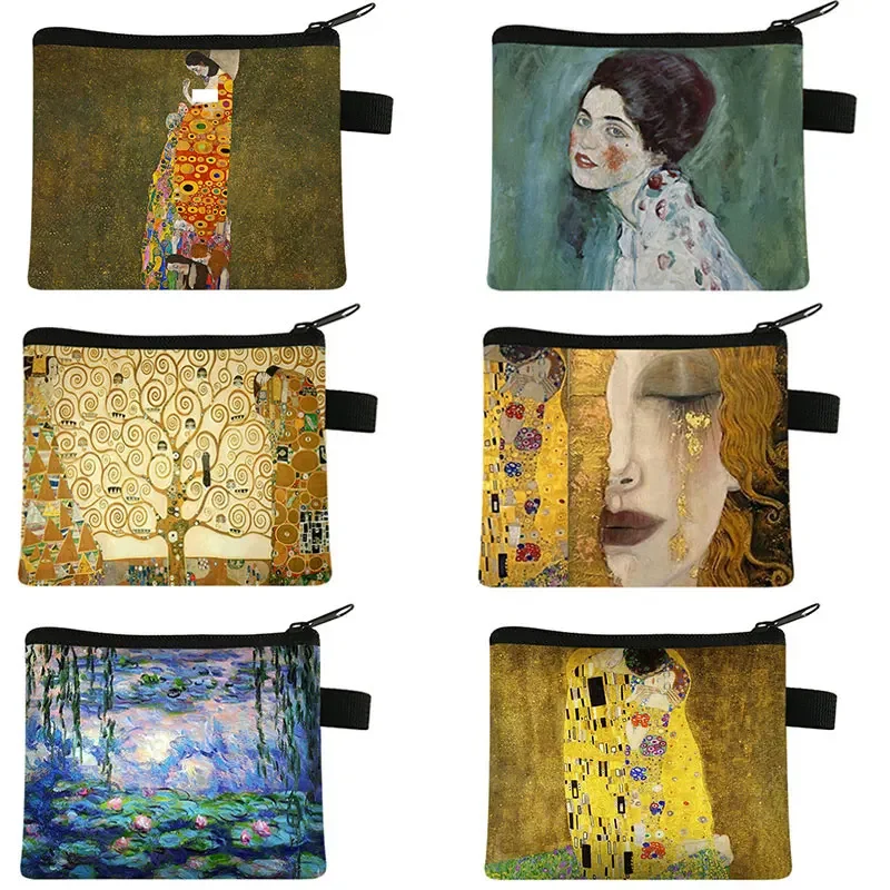 Oil Painting Kiss / Waterlily Coin Purse Gustav Klimt / Monet Coin Bag Women Lipstick Card Keys Holder Money Bag Ladies Wallet