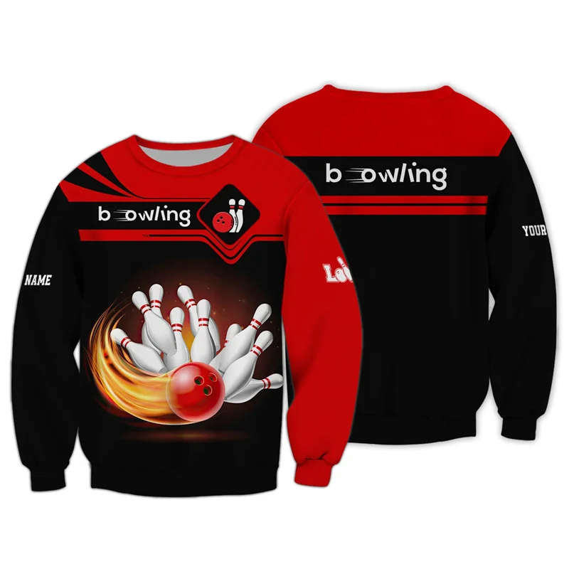 New Design 3D Printed Bowling Sweatshirts For Men Long Sleeve Oversized Pullovers Bowling Lovers Gift Round Neck Hoodie Tops