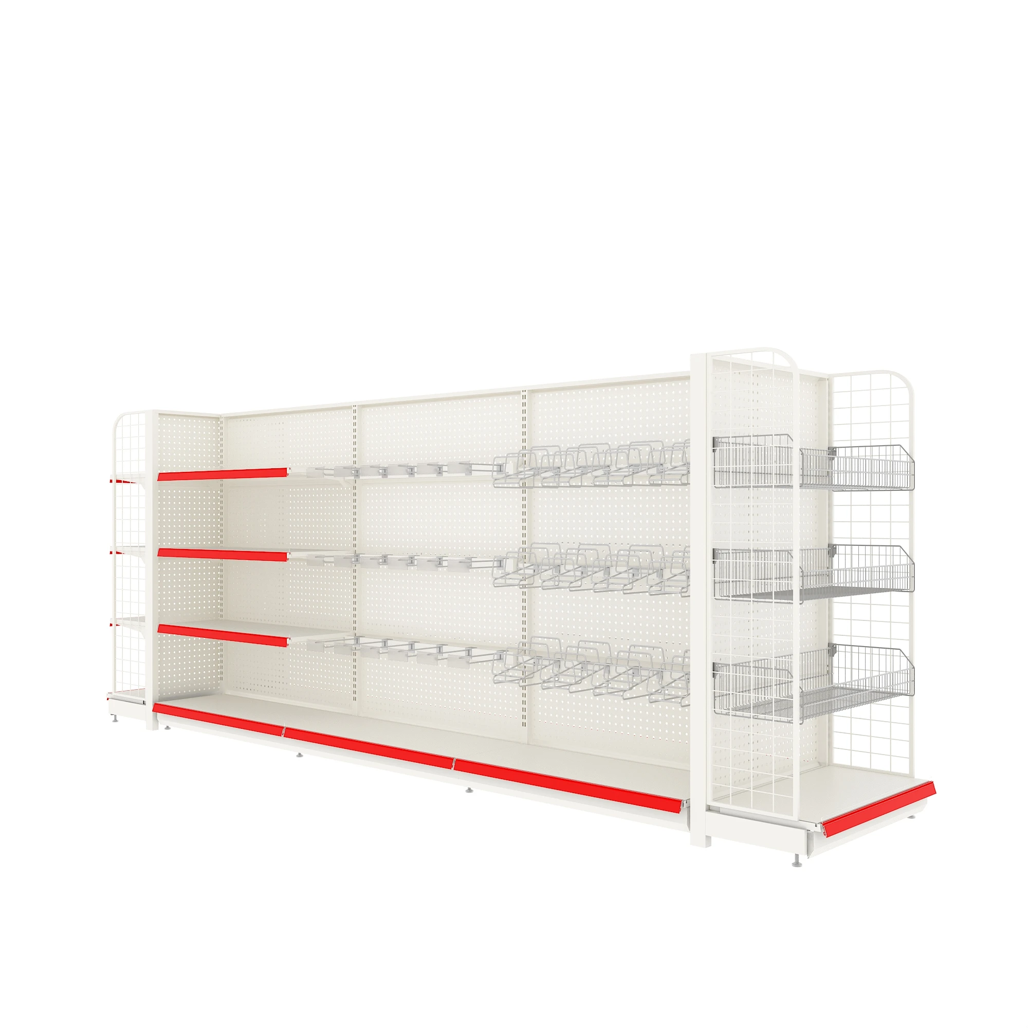 Heavy Duty Double-Sided Metallic Merchandise Shelves for Stationery Pet Convenience Stores Custom Size
