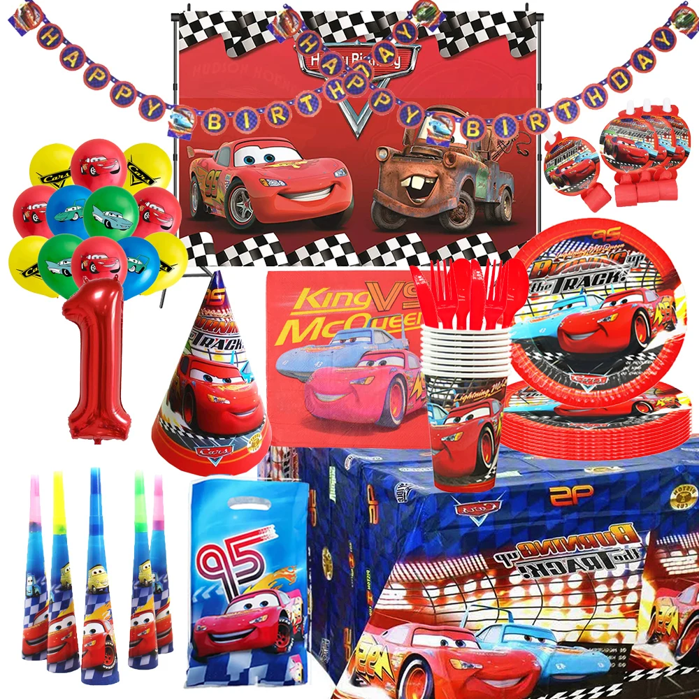 Disney Lightning McQueen Car Themed Birthday Party Decor Disposable party tableware Set 1st Birthday Balloon for Party Supplies