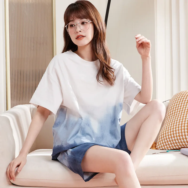 New Cotton Cute Cartoon Pyjamas Set Women Pajamas Plaid Sleepwear Short Nightwear Sleeve Homewear Fashion Summer homewear suits