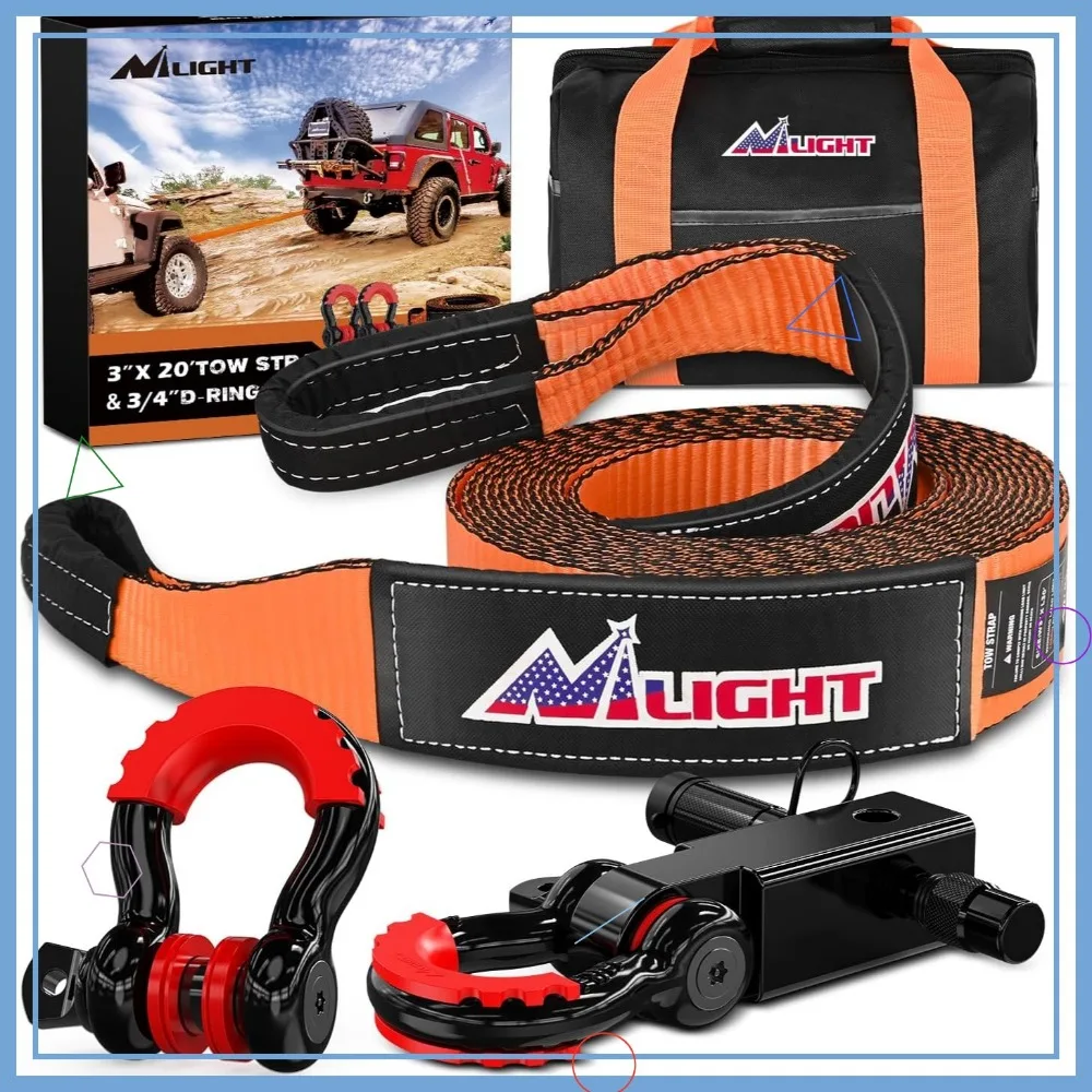 

3" x 20' Heavy Duty Tow Strap Kit with Hitch Receiver and Anti-Theft D-Ring Shackles for Car Truck SUV ATV
