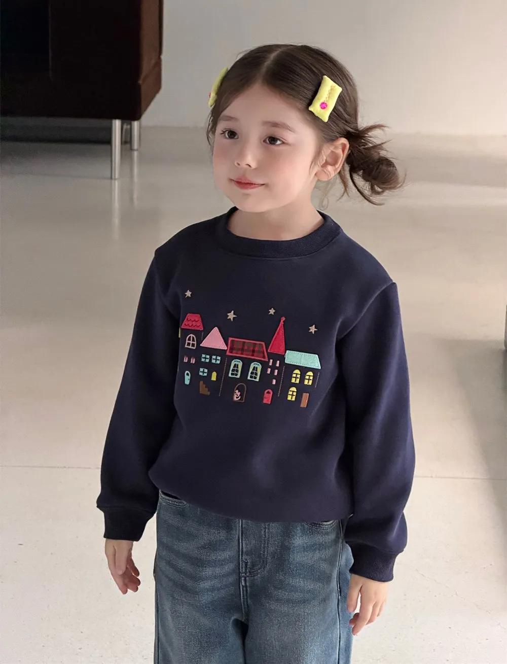 سويت شيرت للأطفال البنات ملابس لطيفة على شكل منزل صغير مطرز بغطاء للرأس مضاف من الصوف الدافئ مع قلنسوة للأطفال #6