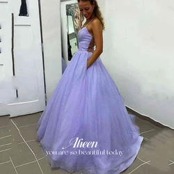 Aileen Long Evening Dresses for Prom Backless Elegant Women's Dresses for Wedding Party Sexy Line A Lavender Purple Ball Gown