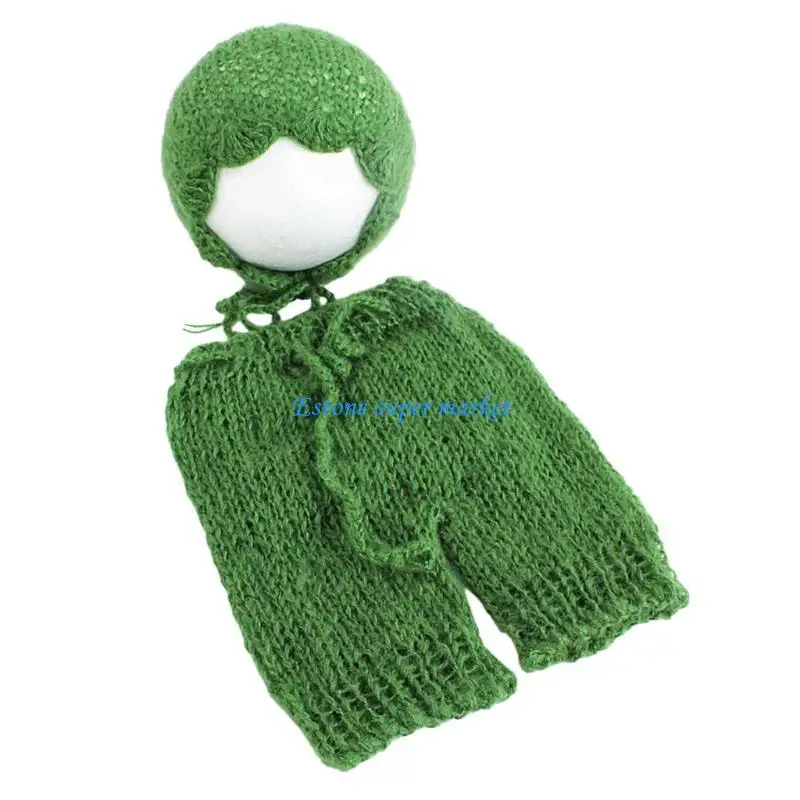 090B Baby Photo Clothes Newborns Costume Clothing Knitted Pants Hat Outfit for Toddlers Photography Props Baby Supply