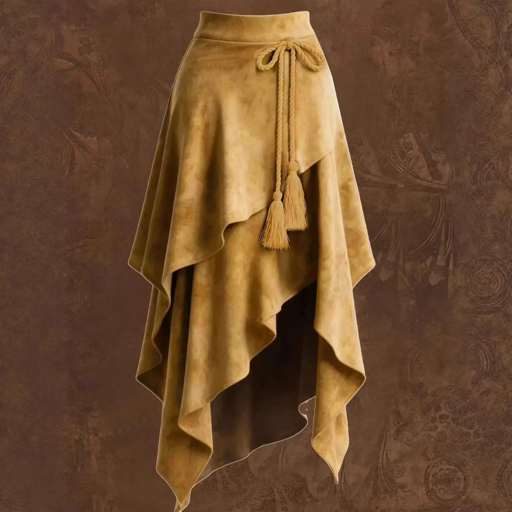 Damen-Retro-Wildlederrock im Western-Stil, Europäische Größe, Einfarbig, Unregelmäßiger Halbrock für Freizeitkleidung – Detail 3