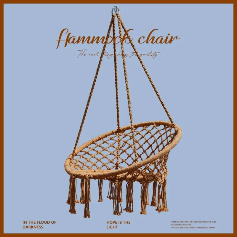 Round Macrame Hanging Swing Chair Cotton Rope Diamond Weave Hammock Chair With Cushion And Pillow
