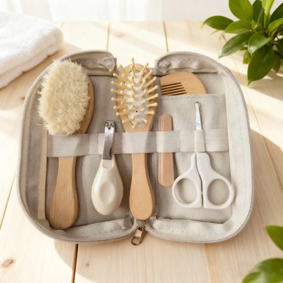 

Набор для ежедневного ухода за ребенком из 6 предметов, набор детских деревянных щеток для волос, набор для ухода за волосами, кусачки для ногтей, маленькие ножницы, расческа на воздушной подушке