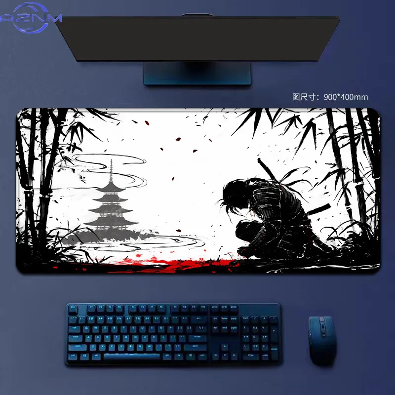 Alfombrilla de ratón grande Contour E-Sports estilo samurái japonés con borde cosido para oficina y juegos.