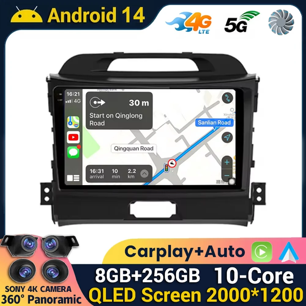 

9" Android 14 Wireless CarPlay Android Auto Radio for KIA Sportage 3 2010-2016 2015 4G Car Multimedia Navigation GPS Autoradio