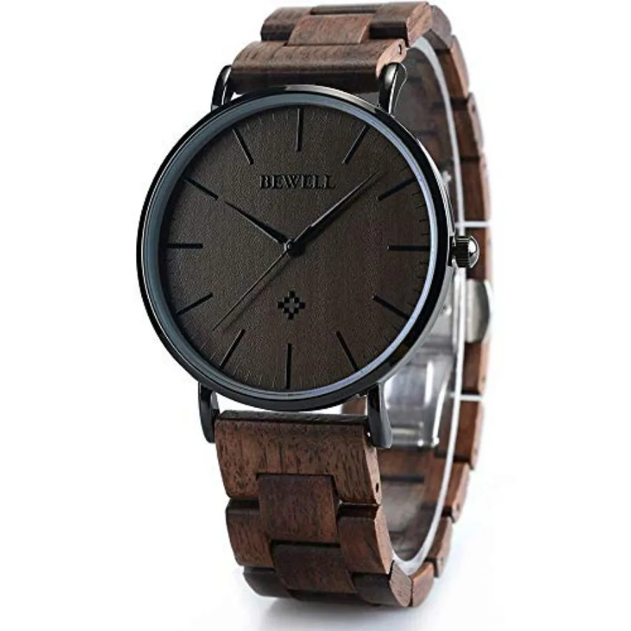 

BEWELL Wooden Watches for Men Women Slim Analog Quartz Minimalist Couple Wrist Watch