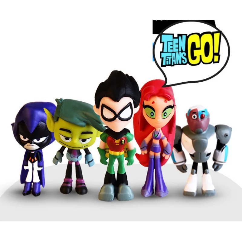 The new 6pcs teen Titan Go action figure Robin electronic Beast Boy Spark Crow Siqi suit children's hand-made toy ornaments gift