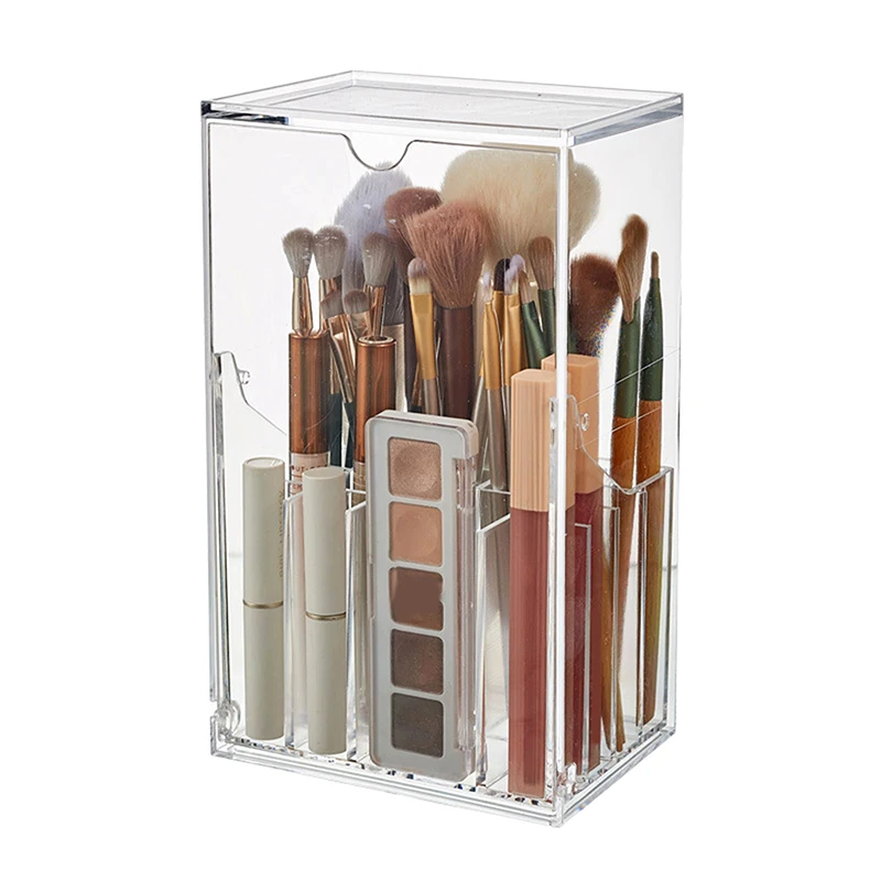 ฝาปิดด้านหน้าแปรงแต่งหน้า CLEAR เครื่องสําอางค์แปรงอะคริลิคแปรงแต่งหน้าผู้ถือ Slant โต๊ะแต่งหน้าเครื่องมือคอนเทนเนอร์