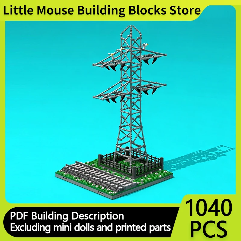 Street View Model MOC Building Bricks Railway Module With Electric Pylon Modular Technology Gifts Holiday Assemble Toys Suit