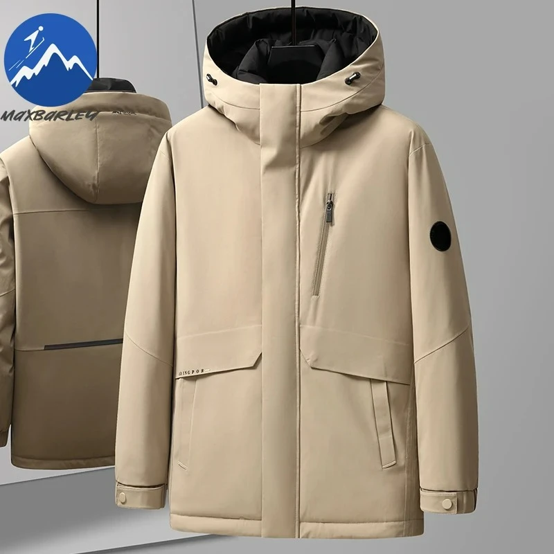 

Men Puffer Jackets 2025 Winter Fashion Business Thick Hooded Down Coats High Quality Ski Hooded White Duck Down Warm Parka