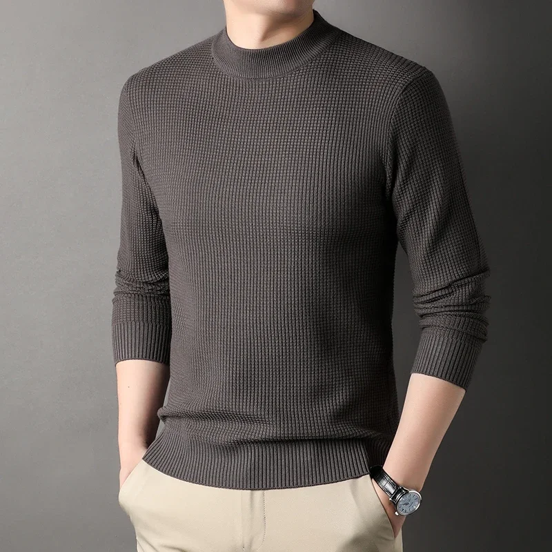 Men's Pullover Diamond Jacquard Line Medium Thick Knitted Sweater Men's Solid Color Comfortable Casual Sweater